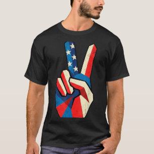 Retro-USA-Flagge-Friedenszeichen-Hand-4. Juli T-Shirt