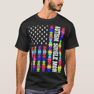 Retro USA Flaggen Autismus Single Mama Puzzle Auti T-Shirt