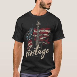Retro USA Flaggengitarre 4. Juli Patriotische Gita T-Shirt