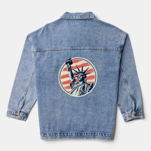 Retro USA Flaggenstatue der Freiheit Jeansjacke (Rückseite)