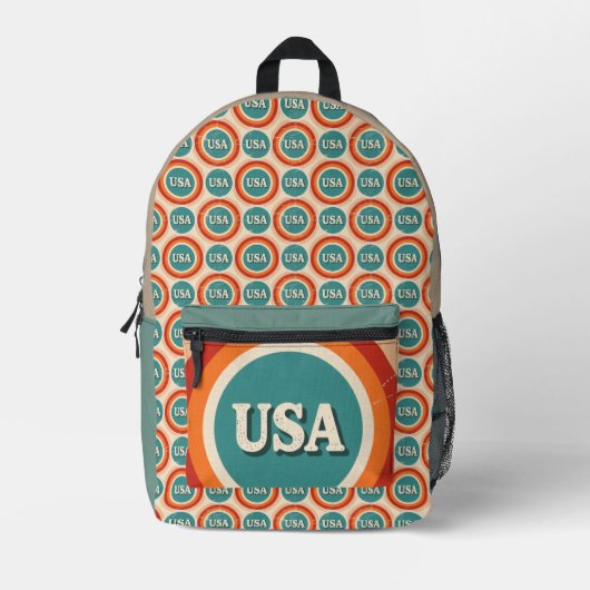 Retro USA Logo Circle Pattern Backpack Bedruckter Rucksack (Vorderseite)