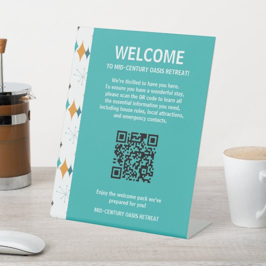 Retro Vacation Rental Welcome Guest QR Code Sockelschild (In SItu)