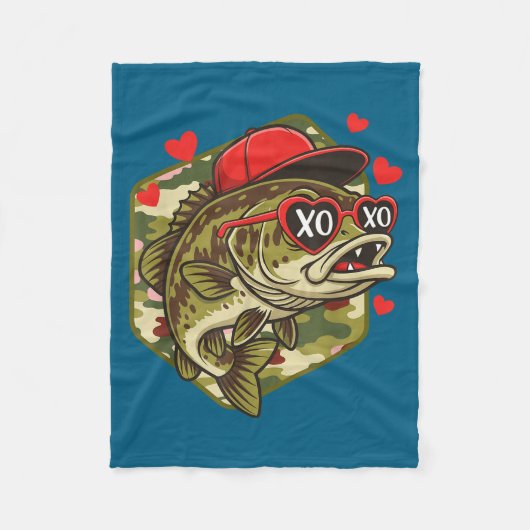 Retro Valentine B Fishing Camo Fisherman Valentine Fleecedecke (Vorderseite)