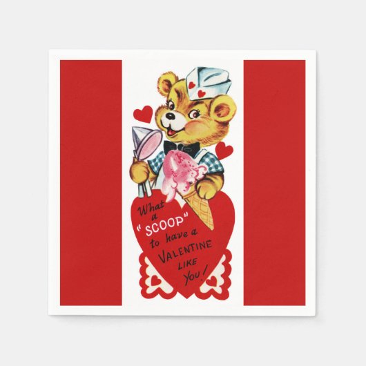 Retro Valentine Bär und Eiscreme Papier Napkin Serviette (Vorderseite)