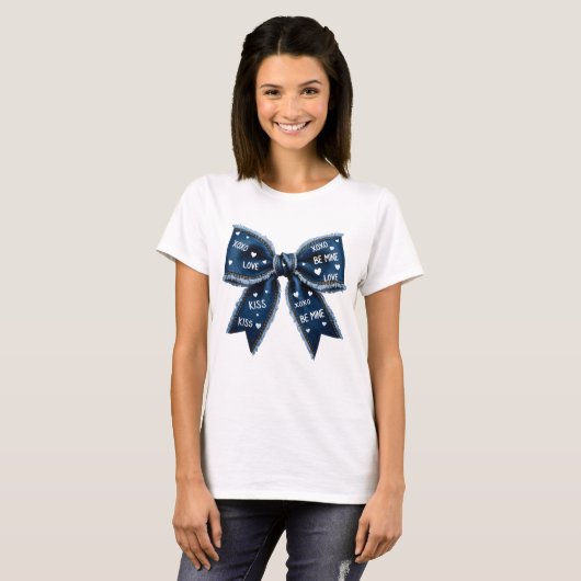Retro Valentine Bow Denim  T-Shirt (Vorne ganz)
