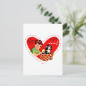 Retro Valentine Boy and Dog Feiertagspostkarte (Stehend Vorderseite)