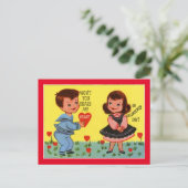 Retro Valentine Boy and Girl Postkarte (Stehend Vorderseite)