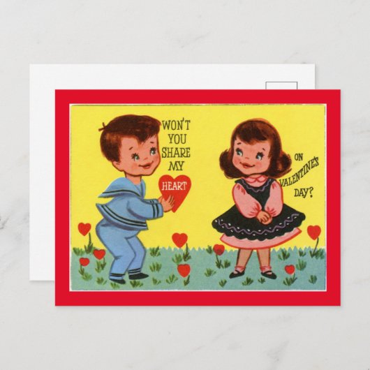 Retro Valentine Boy and Girl Postkarte (Vorne/Hinten)