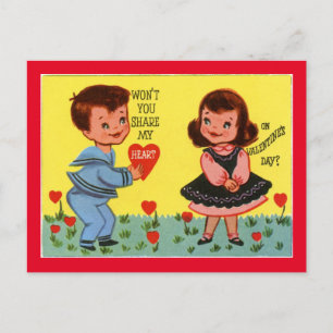 Retro Valentine Boy and Girl Postkarte