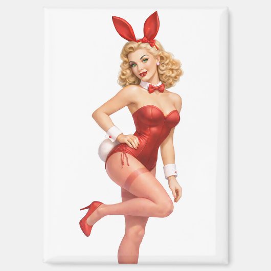 Retro Valentine Bunny Pin-Up Girl Magnet (Vorderseite)