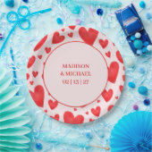 Retro Valentine Hearts Wedding Red Pink Pappteller (Party)