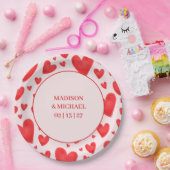 Retro Valentine Hearts Wedding Red Pink Pappteller (Party)