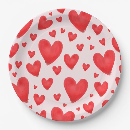 Retro Valentine Hearts Wedding Red Pink Pappteller (Vorderseite)