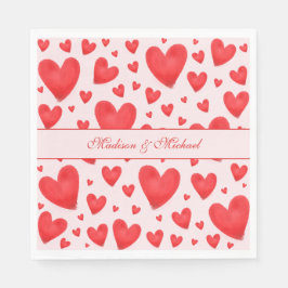 Retro Valentine Hearts Wedding Red Pink Serviette