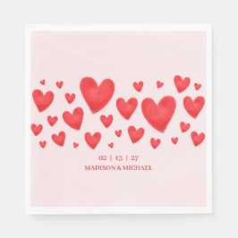 Retro Valentine Hearts Wedding Red Pink Serviette