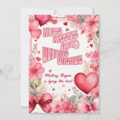 Retro Valentine Hugs Kisses Hearts und Blume Einladung (Vorderseite)