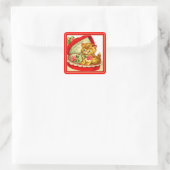 Retro Valentine ~ Kätzchen in einer Box Quadratischer Aufkleber (Tasche)
