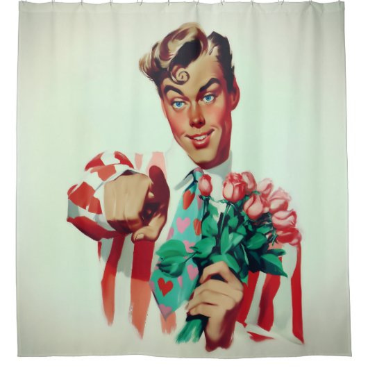 Retro Valentine Koketter Typ Duschvorhang (Vorderseite)