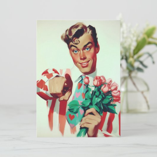 Retro Valentine Koketter Typ Einladung (Stehend Vorderseite)