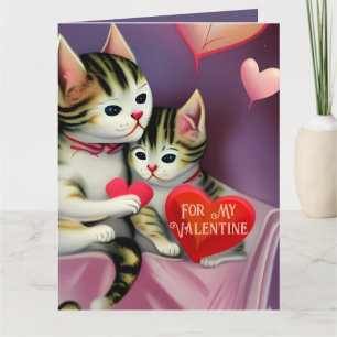 Retro Valentine Niedlich Kätzchen und Herz Karte