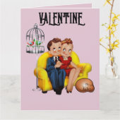 RETRO VALENTINE NIEDLICHE KUPLE MIT CAT-KARTEN KARTE (Gelbe Blume)