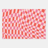 Retro Valentine Pink Red Wavy Checkerboard Cute Geschenkpapier Set (Vorderseite 3)
