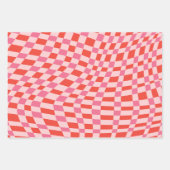 Retro Valentine Pink Red Wavy Checkerboard Cute Geschenkpapier Set (Vorderseite)