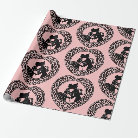 RETRO VALENTINE SILHOUETTE HERZ Wrapping Paper Geschenkpapier (Ungerollt)