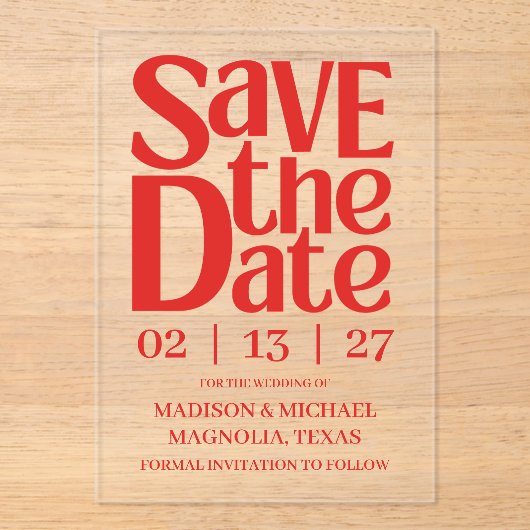 Retro Valentine Wedding Photo Red Pink Acryleinladungen (Vorderseite)