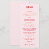 Retro Valentine Wedding Photo Red Pink Menükarte (Vorne/Hinten)
