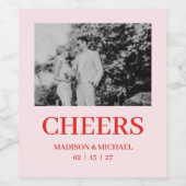 Retro Valentine Wedding Photo Red Pink Weinetikett (Einzelnes Label)