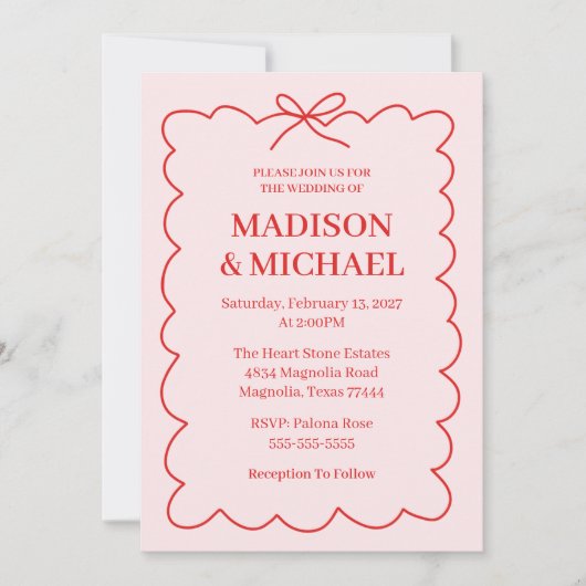 Retro Valentine Wedding Red Pink Einladung (Vorderseite)