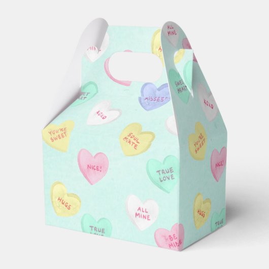 Retro Valentine's Day Candy Hearts auf Aquamarin Geschenkschachtel (Rückseite)