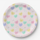 Retro Valentine's Day Candy Hearts on Baby Pink Pappteller (Vorderseite)