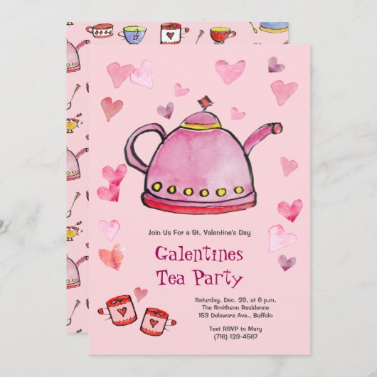 Retro Valentine's Day Galentines Tea Ladys Lunch Einladung (Vorne/Hinten)