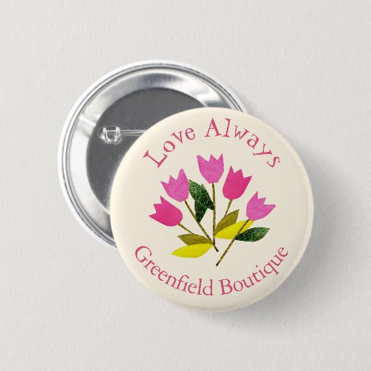 Retro Valentine's Day Liebe immer Blumengeschäft Button (Vorne & Hinten)