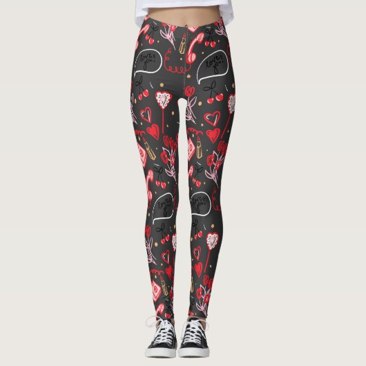 Retro Valentine's Day Love Doodles Leggings (Vorderseite)