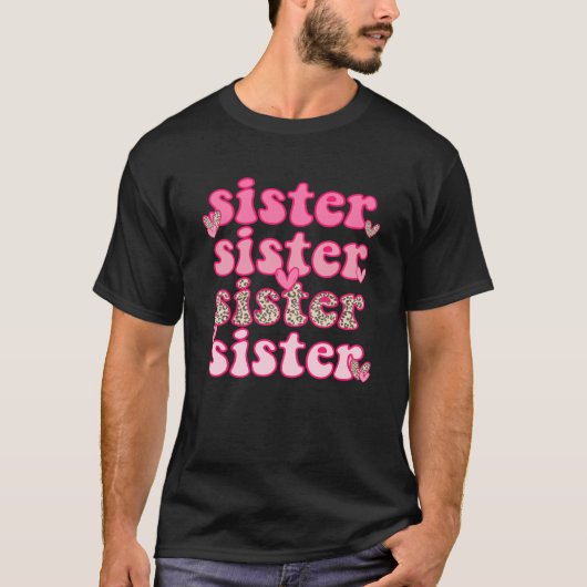 Retro Valentine's Day Sister Pink Leopard Boho Cut T-Shirt (Vorderseite)