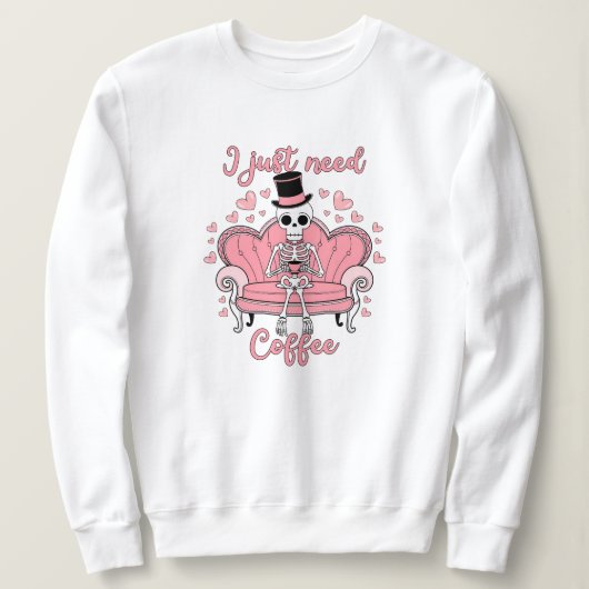 Retro Valentine's Day Skeleton Kaffee Drinker Sweatshirt (Design vorne)