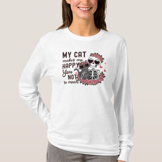 Retro Valentine's Day Skeletton Katzen Mama T-Shirt (Vorderseite)