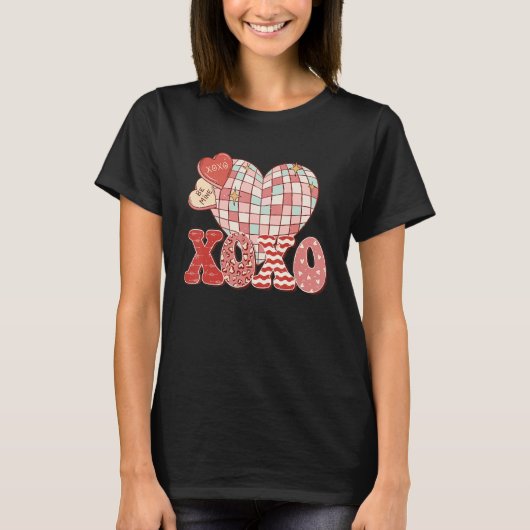 Retro Valentine's Day XOXO Love Disco Heart Valent T-Shirt (Vorderseite)