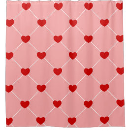 retro valentines dots hearts pink red duschvorhang