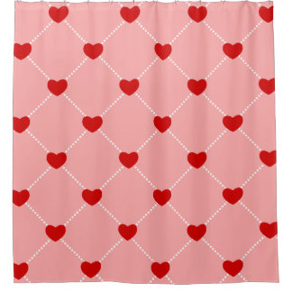 retro valentines dots hearts pink red duschvorhang