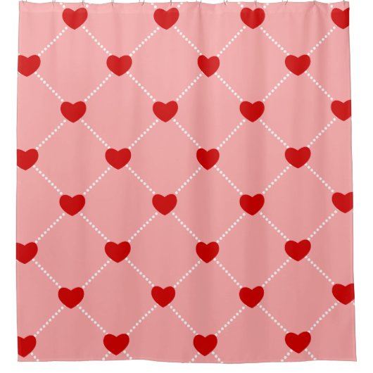 retro valentines dots hearts pink red duschvorhang (Vorderseite)
