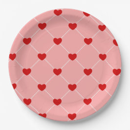 retro valentines dots hearts pink red pappteller