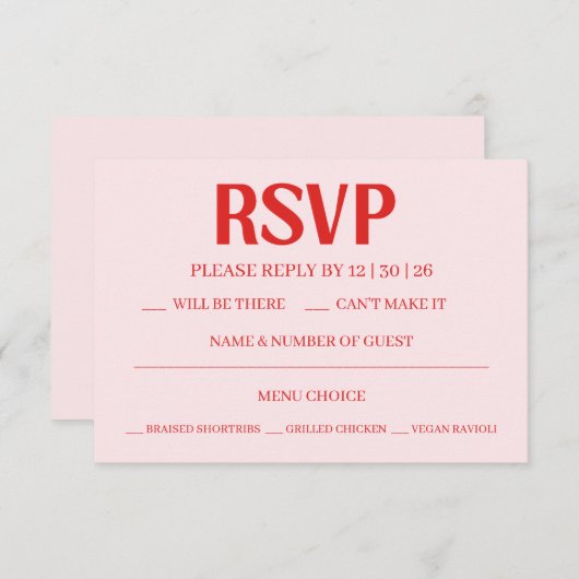 Retro Valentine's RSVP Wedding Reply Card (Vorne/Hinten)