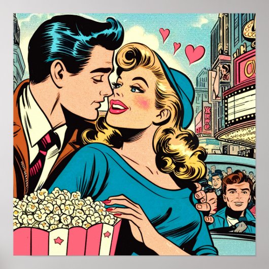 Retro Valentins Liebe Couple Comic Poster (Vorne)