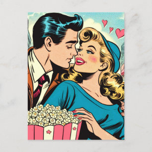 Retro Valentins Liebe Couple Comic Postkarte