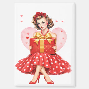 Retro-Valentins-Pin-Up-Girl mit Geschenk  Magnet