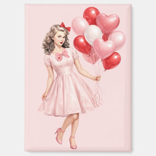 Retro-Valentins-Pin-Up-Girl mit Herzballons  Magnet